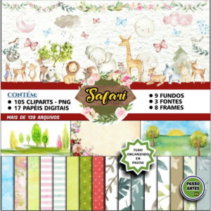 Kit Digital Scrapbook SAFARI AQUARELA