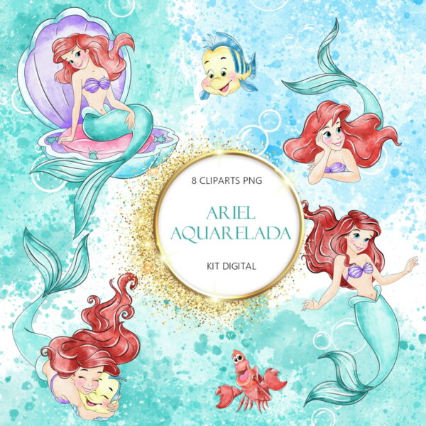 Kit Digital Sereia Ariel Aquarela