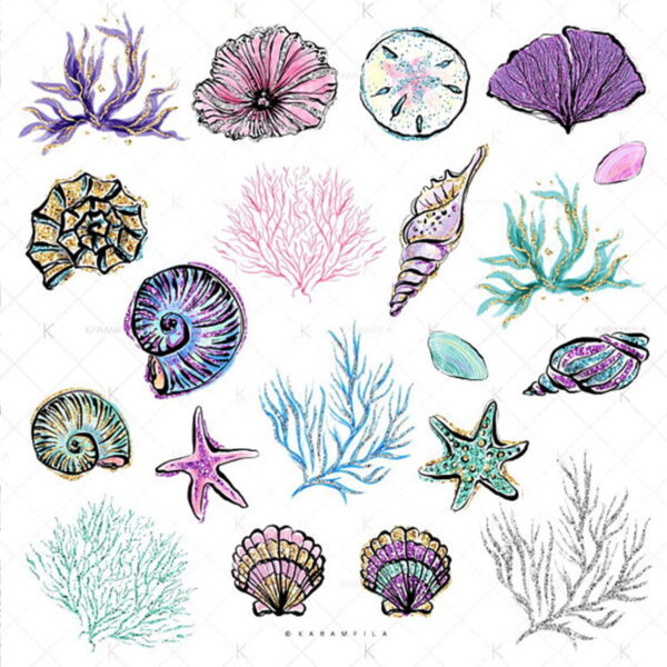 Kit Digital Sereia Mar Praia Aquarela 40 Arquivos PNG - C.54 - Imagem 3