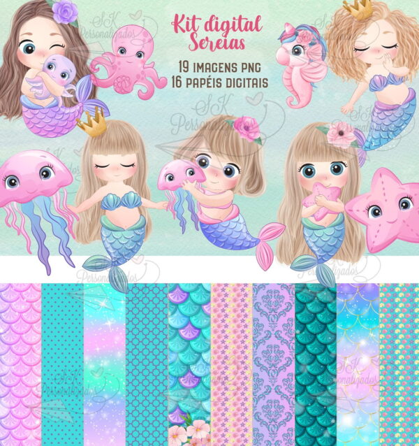 Kit Digital Sereias Aquarela 1122