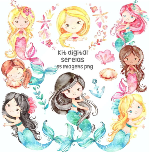 Kit Digital Sereias Aquarela #638#