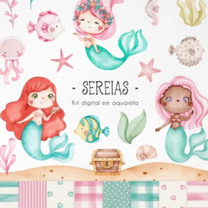 Kit Digital - Sereias Aquarela