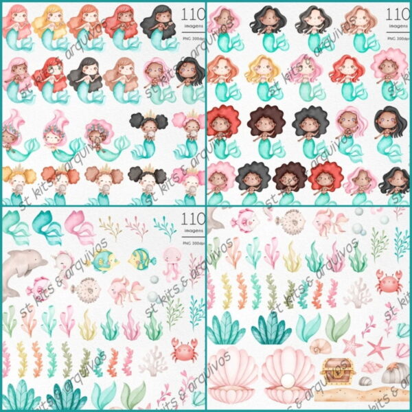 Kit Digital Sereias em Aquarela - Image 2