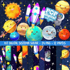 Kit Digital Sistema Solar, Planetinhas Aquarela