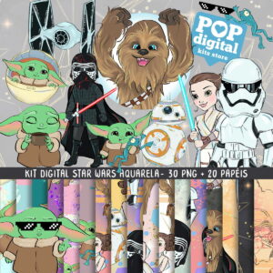 Kit Digital Star Wars Aquarela