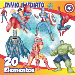 Kit Digital Super Heróis Aquarela