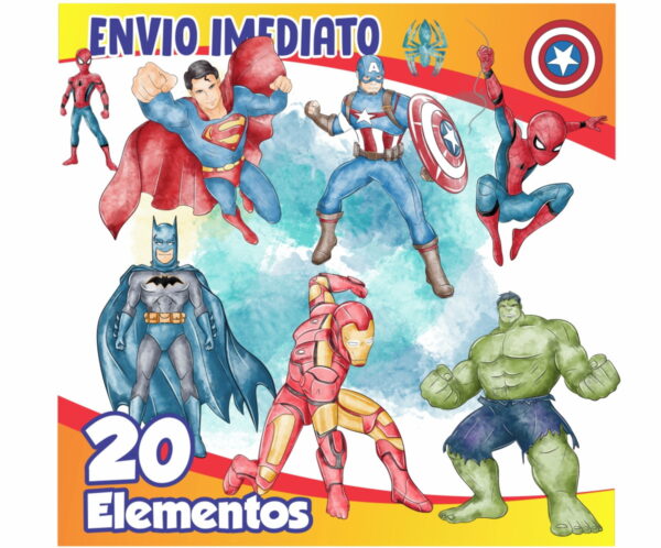 Kit Digital Super Heróis Aquarela