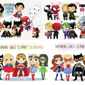 Kit Digital Super Herois aquarela Scrapbook Arquivo Png