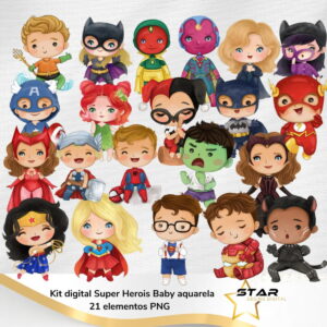 Kit Digital Super Herois Baby Aquarela