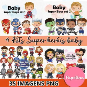 Kit Digital Super Heróis Baby Cute Aquarela (4 Kits)