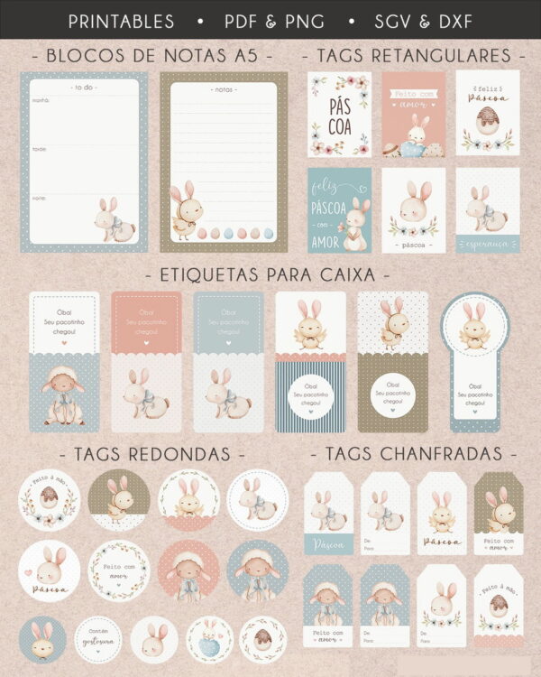 Kit Digital - Tags Feliz Páscoa Aquarela