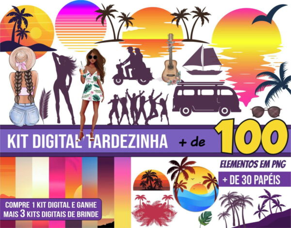 Kit Digital Tardezinha Png-verão + 3 Kits de Brinde