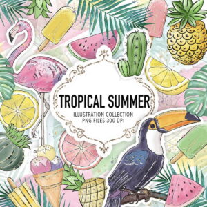 KIT DIGITAL TROPICAL AQUARELA