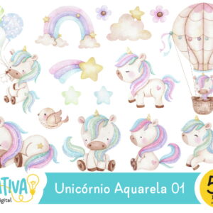 Kit Digital - Unicórnio Aquarela 01
