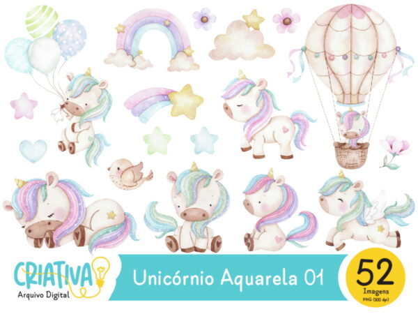 Kit Digital - Unicórnio Aquarela 01