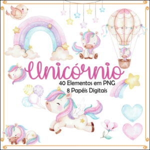 Kit Digital Unicornio Aquarela 1