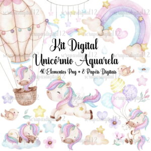 Kit Digital - Unicórnio Aquarela