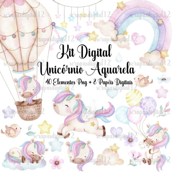 Kit Digital - Unicórnio Aquarela