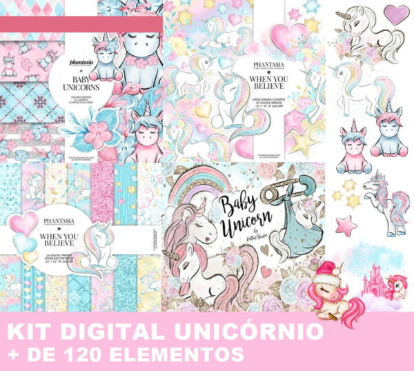 Kit Digital Unicornio Aquarela 2
