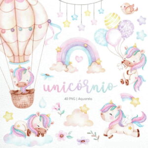 Kit Digital Unicornio Aquarela 245