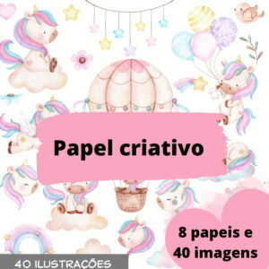Kit Digital Unicórnio Aquarela Compre 1 Leve 5