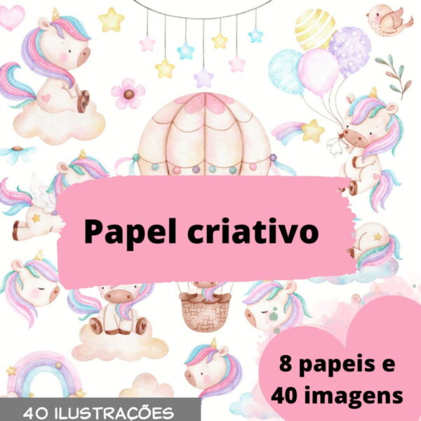 Kit Digital Unicórnio Aquarela Compre 1 Leve 5