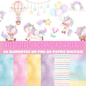 Kit Digital Unicórnio Aquarelado