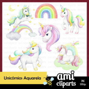 Kit Digital Unicórnios aquarela
