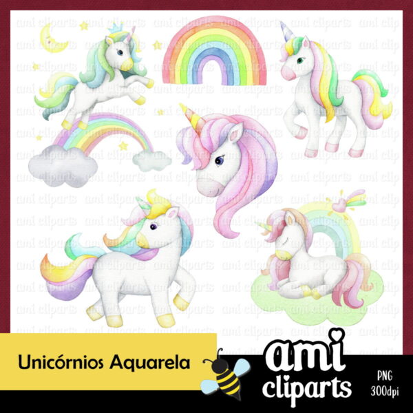 Kit Digital Unicórnios aquarela