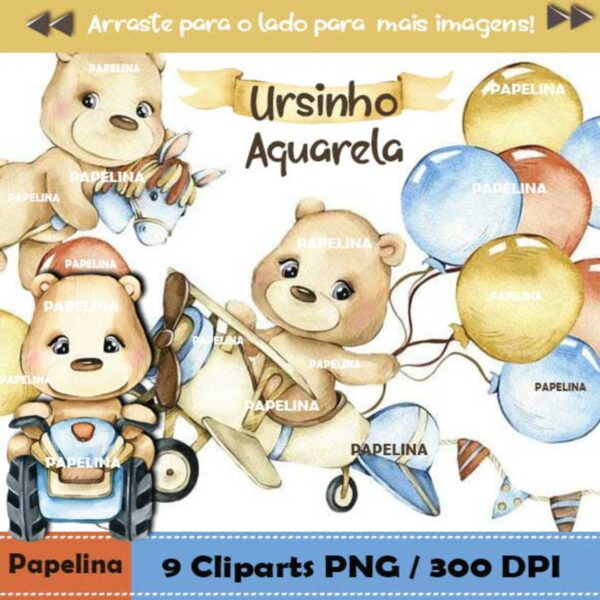 Kit Digital Ursinho Aquarela