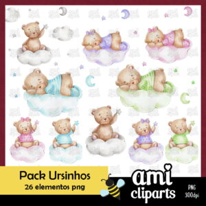 Kit Digital Ursinho Aquarela Nuvem #14
