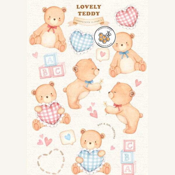 Kit Digital Ursinho Aquarela Premium - Lovely Teddy - Image 2
