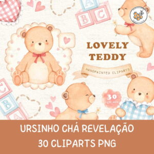 Kit Digital Ursinho Aquarela Premium - Lovely Teddy