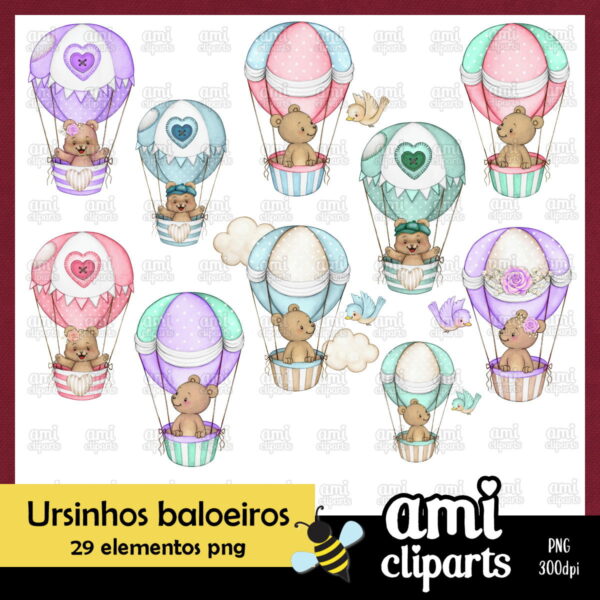 Kit Digital Ursinho Baloeiro Aquarela