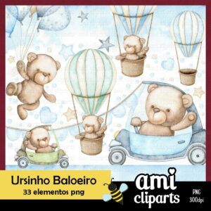 Kit Digital Ursinho Baloeiro Aquarela