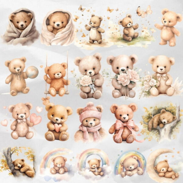 Kit Digital Ursinho Cute Aquarela Premium - Cute Teddy Bear - Image 2