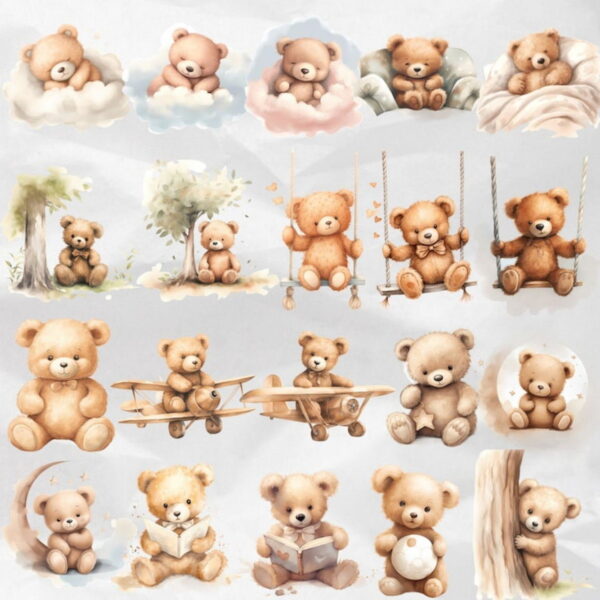 Kit Digital Ursinho Cute Aquarela Premium - Cute Teddy Bear - Image 3