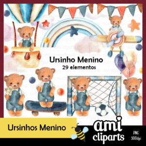 Kit Digital Ursinho Menino Aquarela