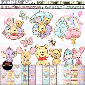 Kit Digital Ursinho Pooh Aquarela Cute