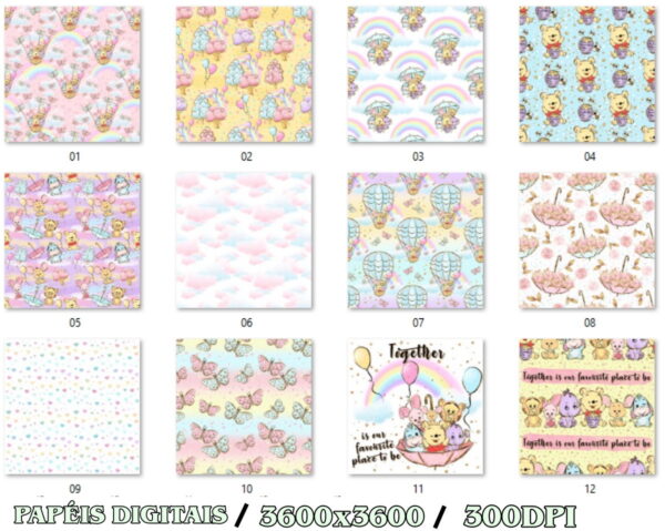 Kit Digital Ursinho Pooh Aquarela Cute - Image 3