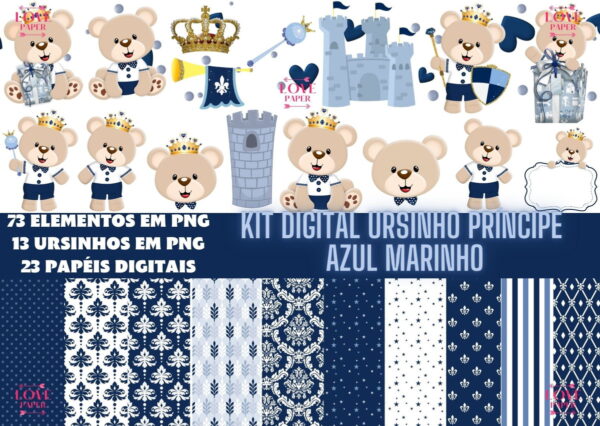 Kit Digital Ursinho Príncipe Azul Marinho