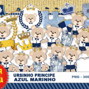 Kit Digital Ursinho Príncipe Azul Marinho+14 ARQUIVOS