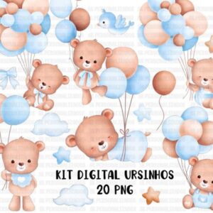 Kit Digital Ursinhos Aquarela 1368