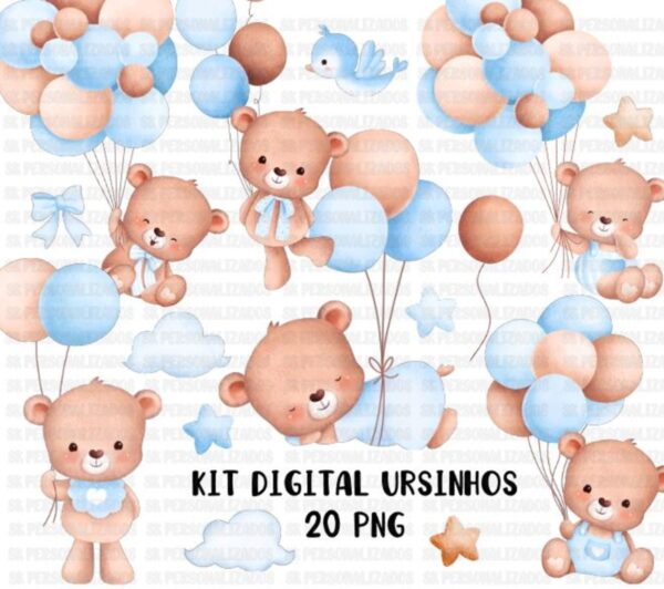 Kit Digital Ursinhos Aquarela 1368