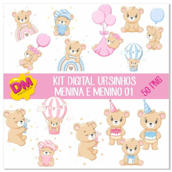 Kit Digital Ursinhos Baby Menina e Menino