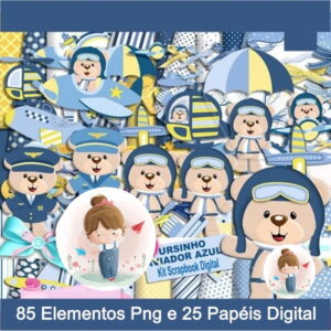 Kit Digital - Urso Aviador Azul Marinho