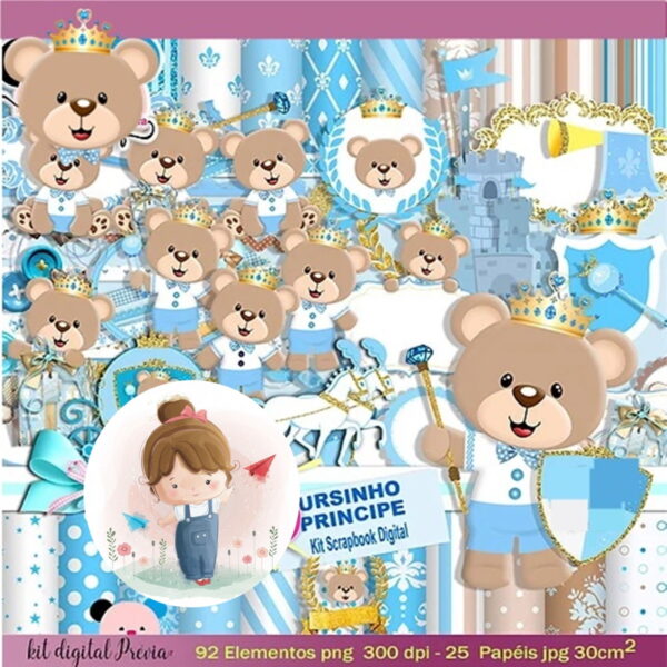 Kit Digital - Urso Príncipe Azul Claro
