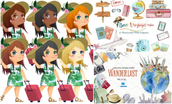 Kit Digital Viagens Aquarela - Imagem 2