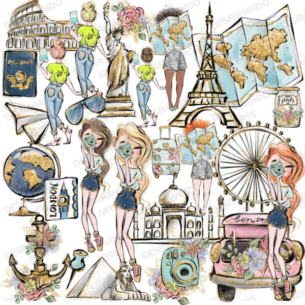 Kit Digital Viagens Aquarela