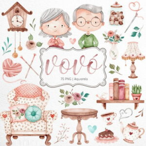 Kit Digital vovó e vovô Aquarela + 13 Artes Brinde